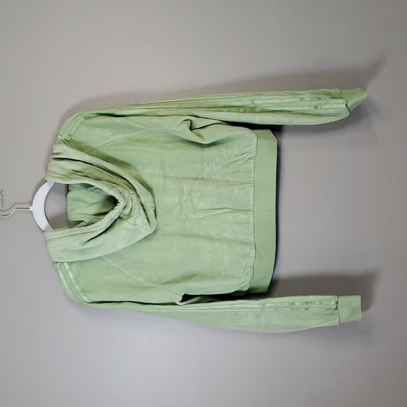 Adidas Womens Lime Green Cropped, Zip Up Hooded Velour Jacket. Large - Picture 6 of 8
